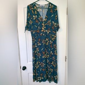 Just Fab Blue Button Up Midi Dress